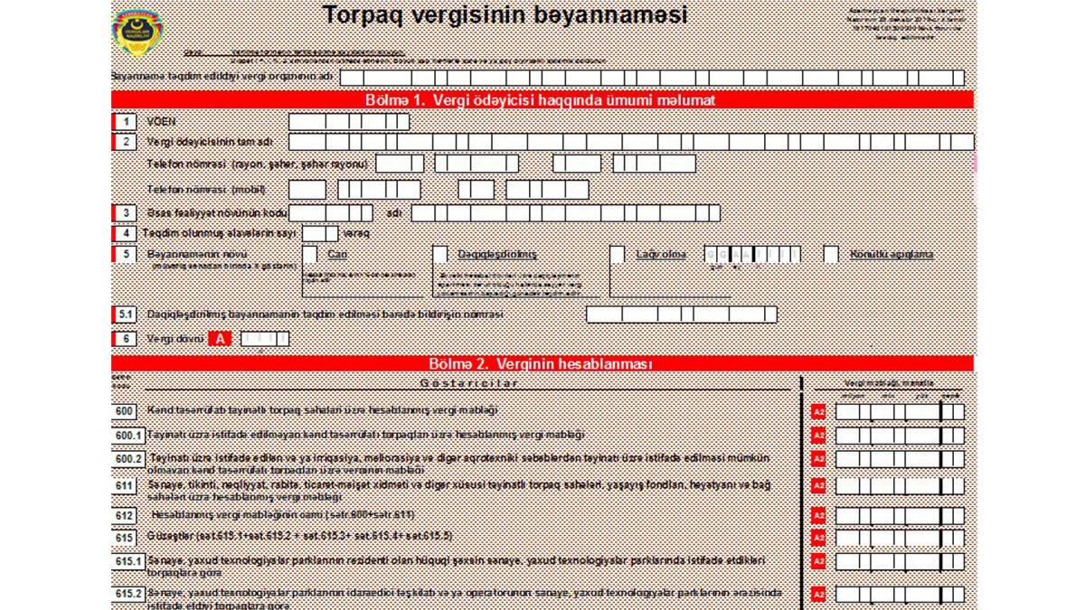 Torpaq vergisi bəyannaməsinin tərtib edilməsinin yeni qaydası təsdiqlənib