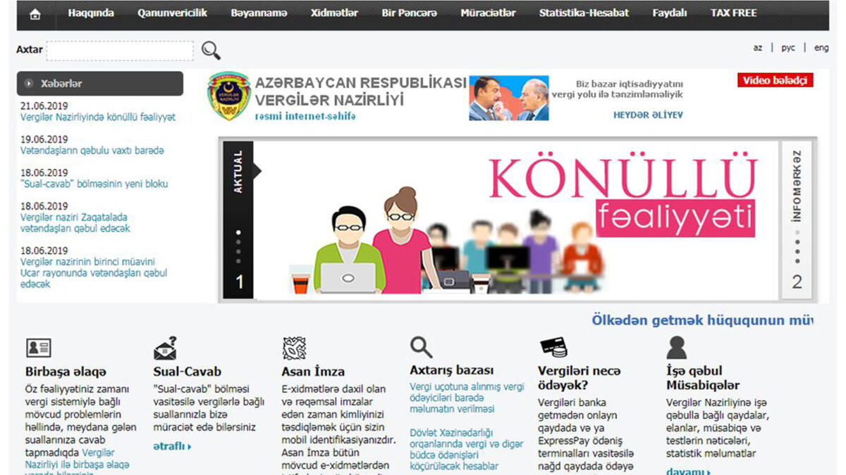 Vergilər Nazirliyinin rəsmi internet səhifəsində könüllülər üçün xüsusi bölmə yaradılıb