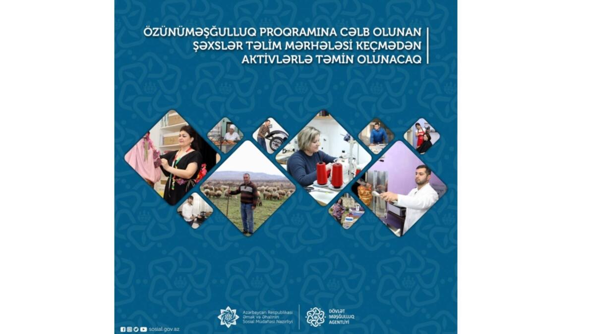 Özünüməşğulluq proqramına cəlb olunan şəxslər təlim mərhələsi keçmədən aktivlərlə təmin olunacaqlar