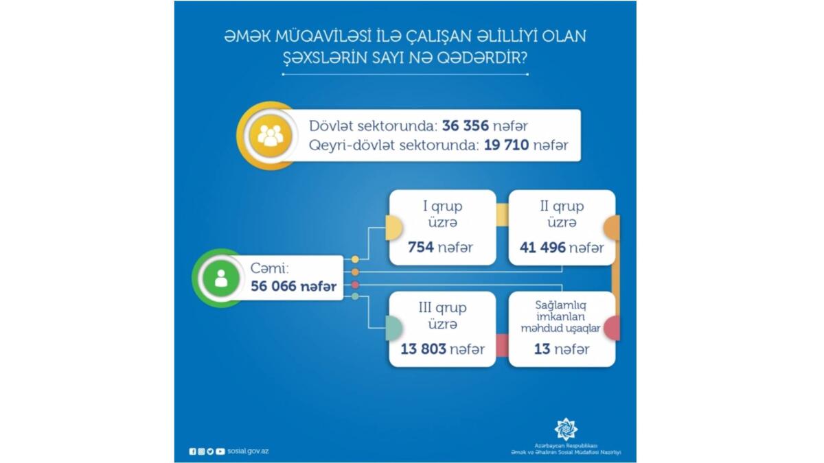Əmək müqaviləsi ilə çalışanların 56 mindən çoxu əlillərdir