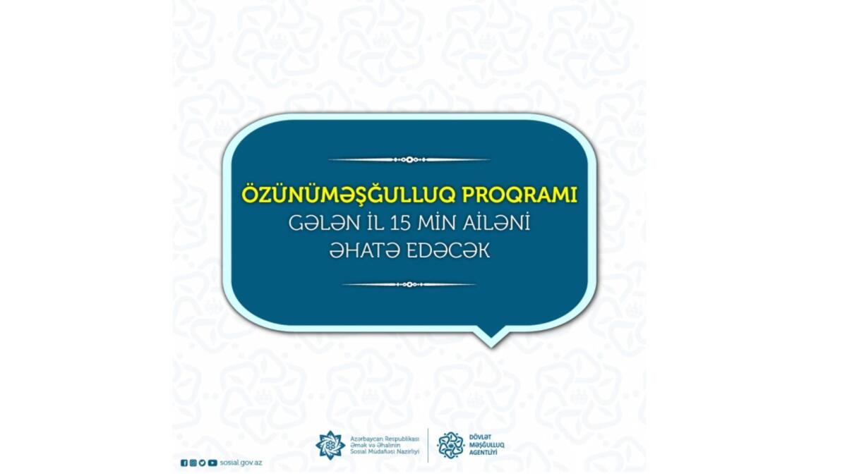 Özünüməşğulluq proqramı gələn il 15 min ailəni əhatə edəcək
