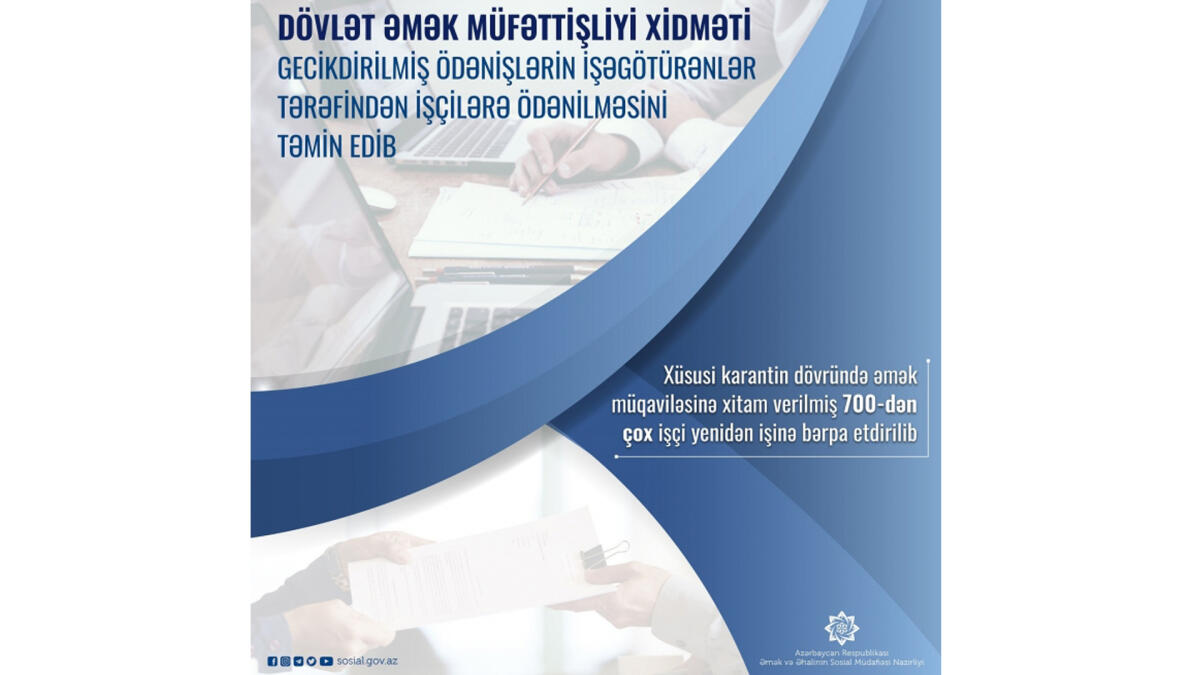 Xüsusi karantin dövründə əmək müqaviləsinə xitam verilmiş 700-dən çox işçi yenidən işinə bərpa etdirilib