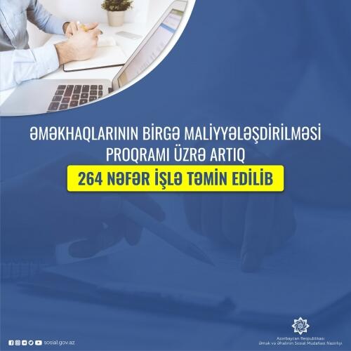 Əmək haqlarının birgə maliyyələşdirilməsi proqramı üzrə artıq 264 nəfər işlə təmin edilib