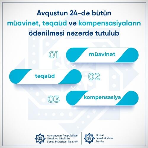 Avqustun 24-də bütün müavinət, təqaüd və kompensasiyaların ödənilməsi nəzərdə tutulub