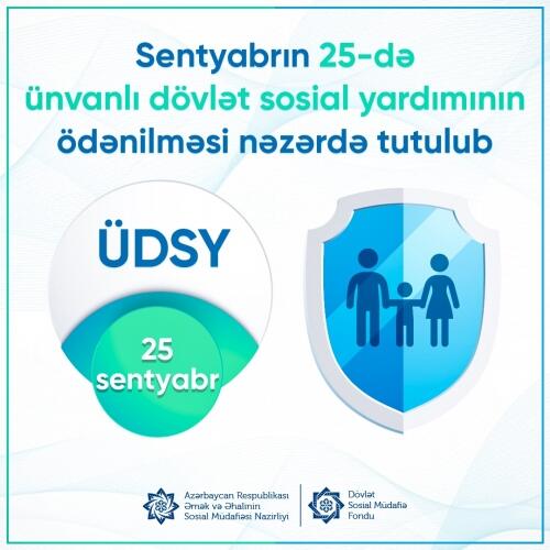 Sentyabrın 25-də ünvanlı dövlət sosial yardımının ödənilməsi nəzərdə tutulub