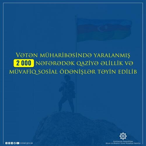 Vətən müharibəsində yaralanmış 2 min nəfərədək qaziyə əlillik və müvafiq sosial ödənişlər təyin edilib