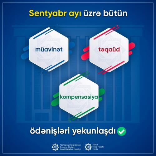Sentyabr ayı üzrə bütün müavinət, təqaüd və kompensasiyaların ödənişi həyata keçirilib