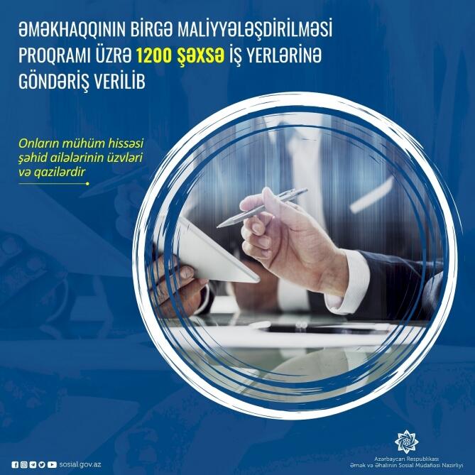 Əməkhaqqının birgə maliyyələşdirilməsi proqramı üzrə 1200 şəxsə iş yerlərinə göndəriş verilib