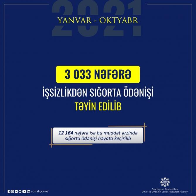 Bu ilin 10 ayında 3 033 nəfərə işsizlikdən sığorta ödənişi təyin edilib