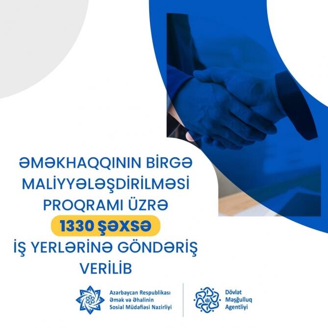 Əməkhaqqının birgə maliyyələşdirilməsi proqramı üzrə 1330 şəxsə iş yerlərinə göndəriş verilib