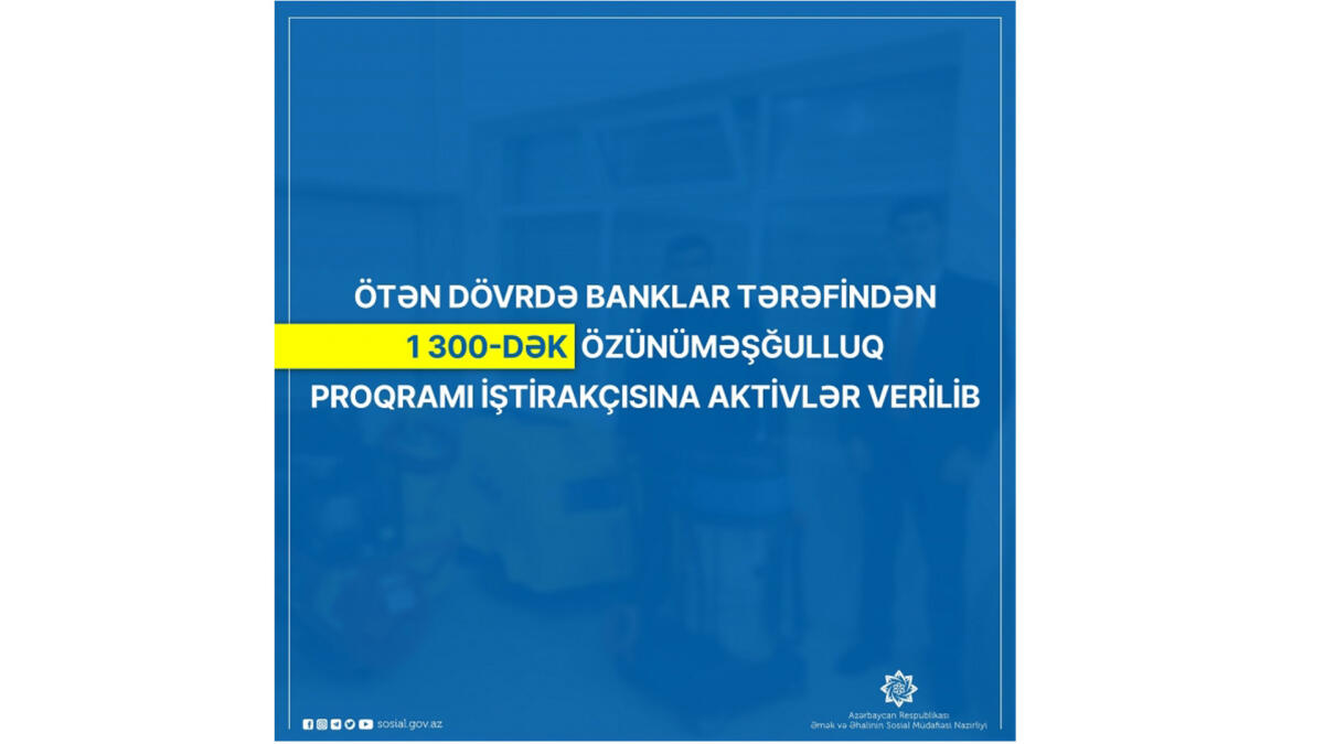 Ötən dövrdə banklar tərəfindən 1300-dək özünüməşğulluq proqramı iştirakçısına aktivlər verilib