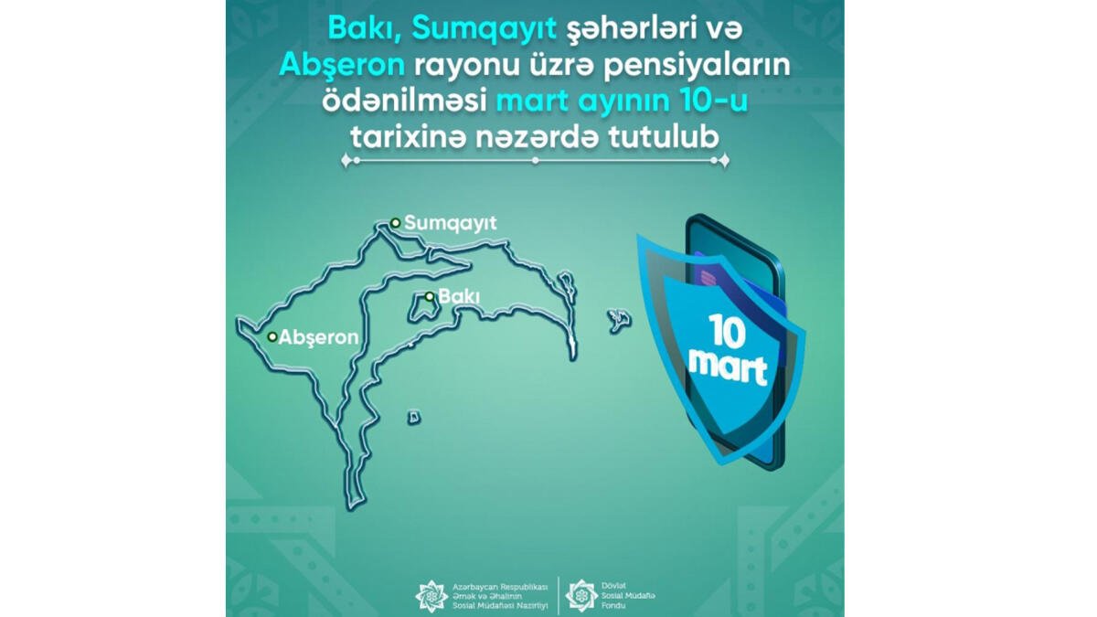 Martın 10-da Bakı və Sumqayıt şəhərləri, eləcə də Abşeron rayonu üzrə pensiyaların ödənişinin həyata keçirilməsi gözlənilir