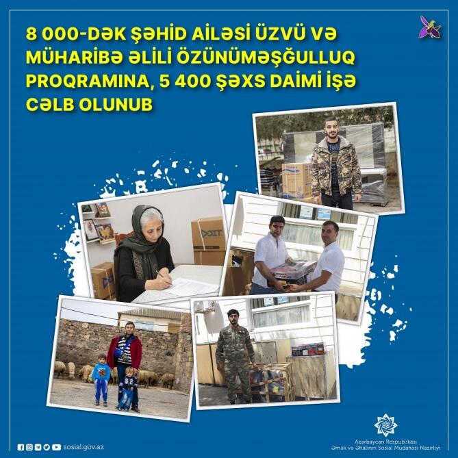 Səkkiz minədək şəhid ailəsi üzvü və müharibə əlili özünüməşğulluq proqramına cəlb olunub