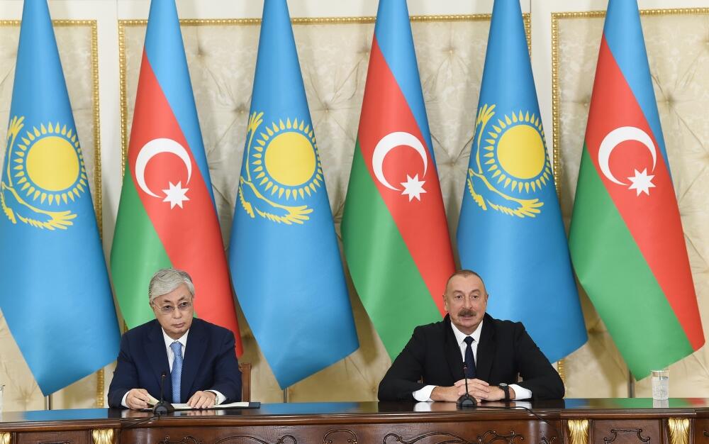 Azərbaycan və Qazaxıstan prezidentləri mətbuata bəyanatlarla çıxış ediblər