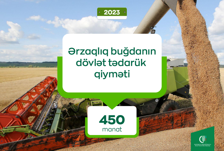 Ərzaqlıq buğdanın bir tonunun dövlət tədarük qiyməti 450 manat müəyyən edilib