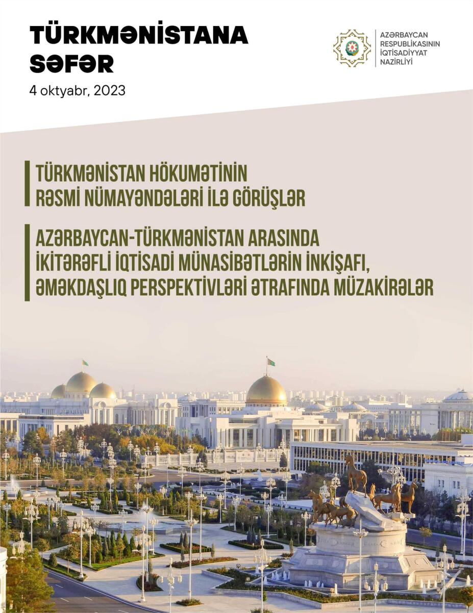 Türkmənistanla iqtisadi münasibətlərin inkişafı müzakirə olunacaq