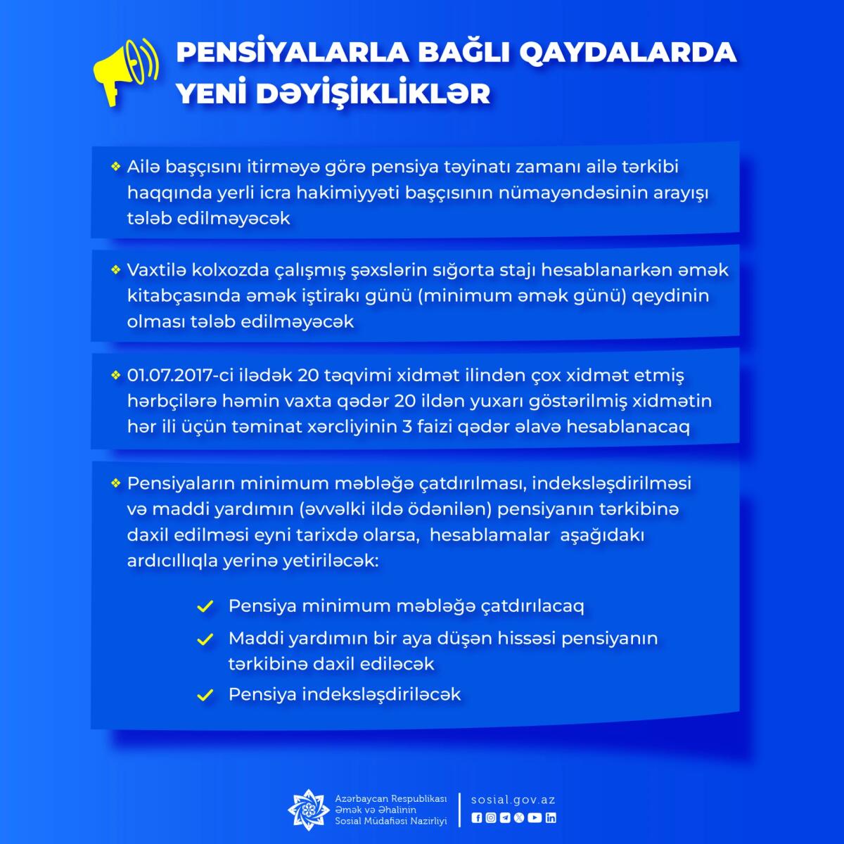 Pensiyalarla bağlı qaydalarda yeni dəyişikliklər edilib