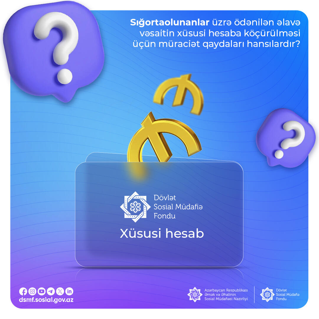Sığortaolunanlar üzrə ödənilən əlavə vəsaitin xüsusi hesaba köçürülməsi üçün müraciətin edilməsi