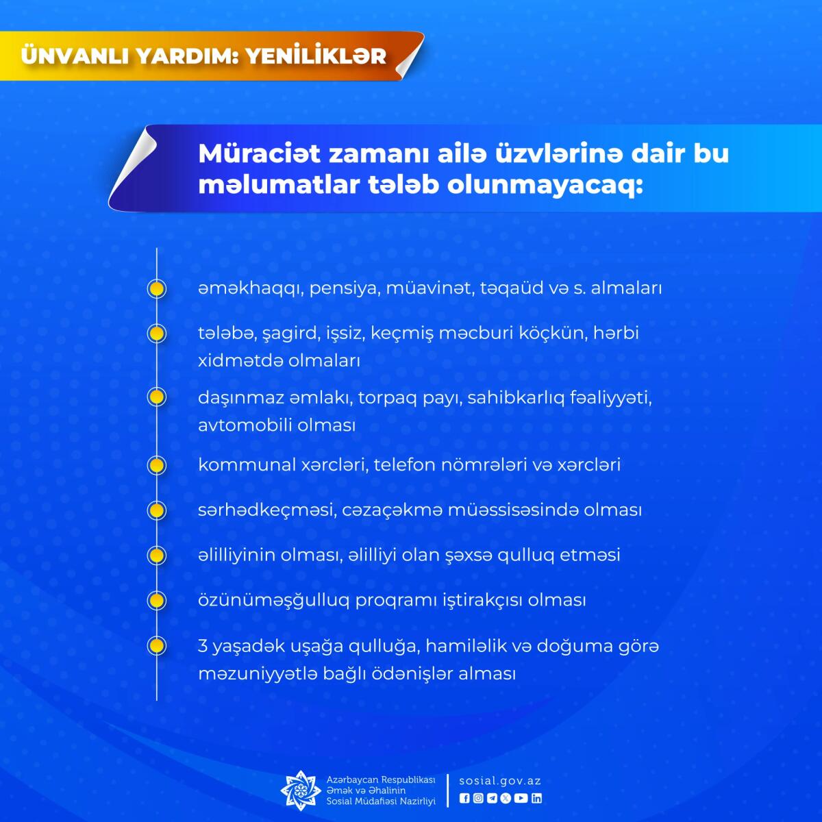 Ünvanlı yardım üçün müraciət proseduru daha da təkmilləşib