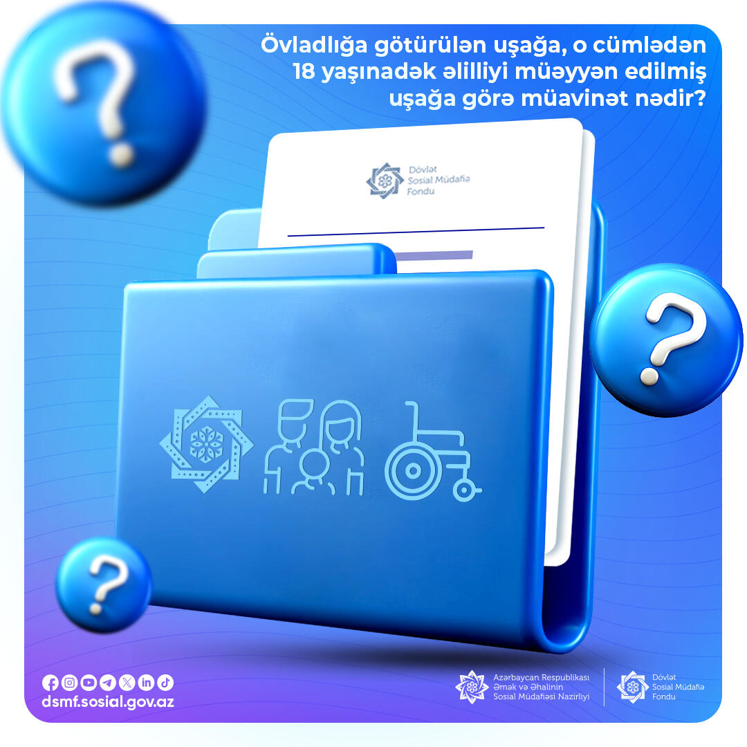 Övladlığa götürülən uşağa, o cümlədən 18 yaşınadək əlilliyi müəyyən edilmiş uşağa görə müavinət nədir?