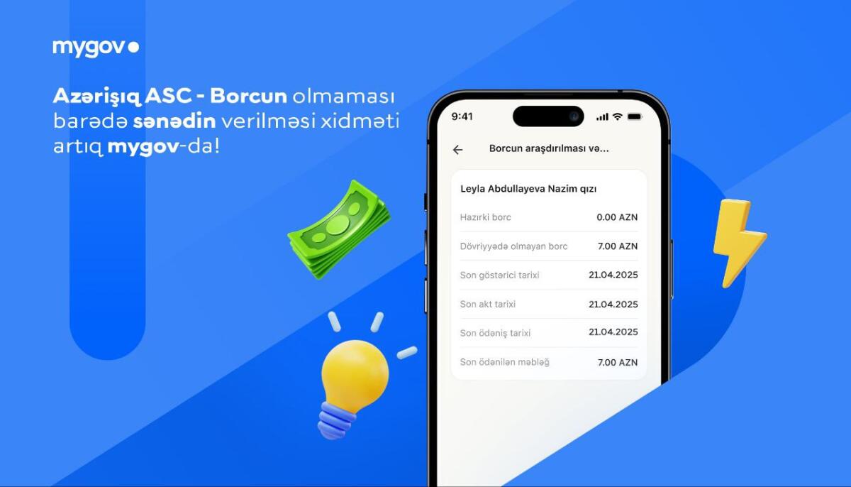 Elektrik enerjisi üzrə borc barədə rəsmi sənədin təqdim edilməsi xidməti tam elektronlaşdırılıb