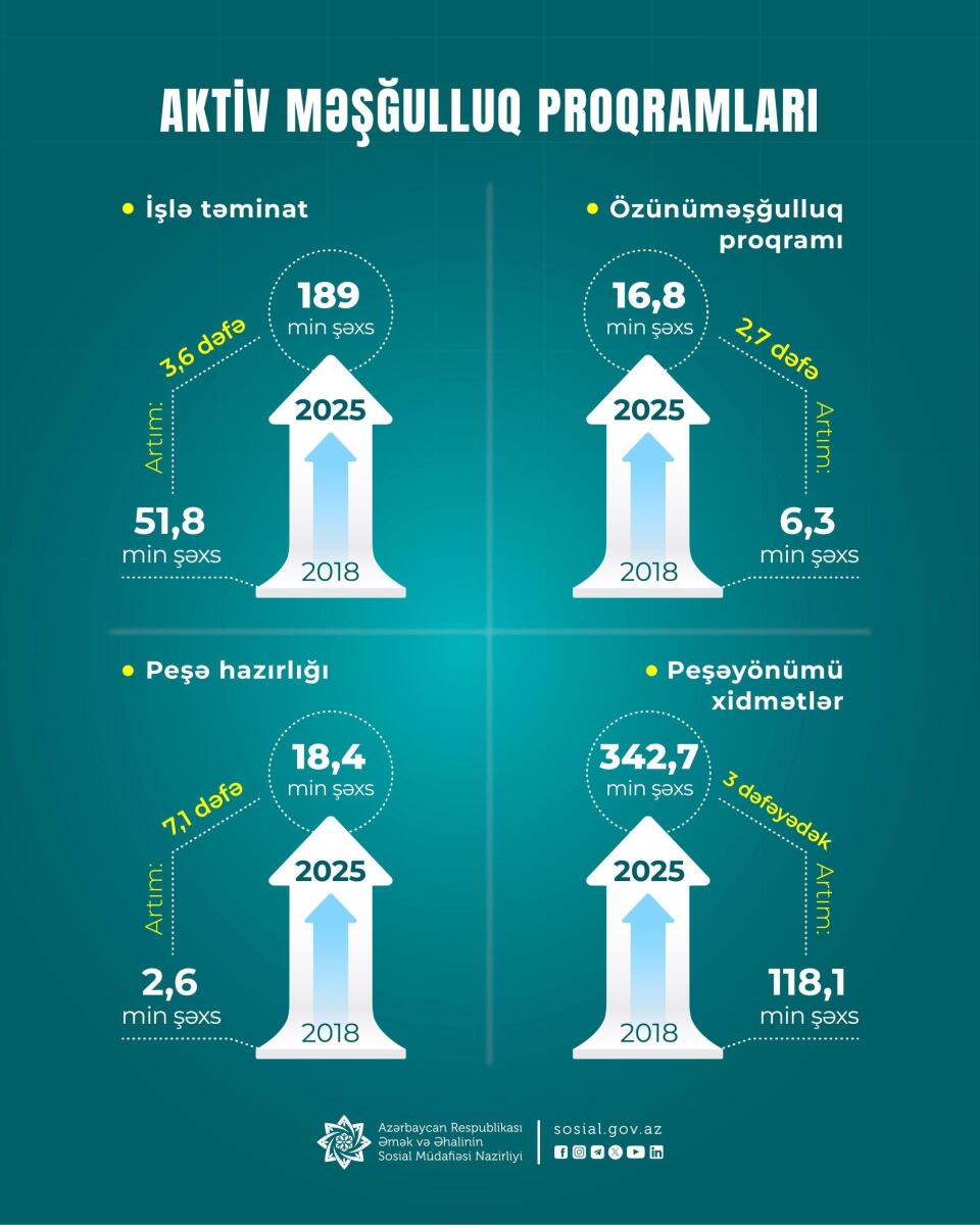 2018-2025-ci illərdə işlə təmin edilənlərin illik sayı 3,6 dəfə artıb