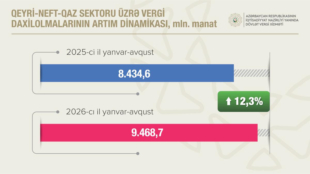 Qeyri-neft-qaz sektorundan vergi daxilolmaları 12,3 faiz artıb