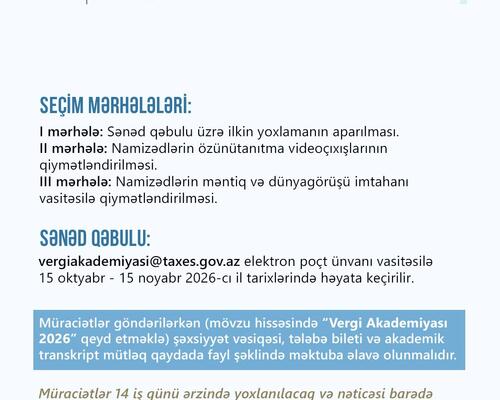 “Vergi Akademiyası”na sənəd qəbulu davam edir